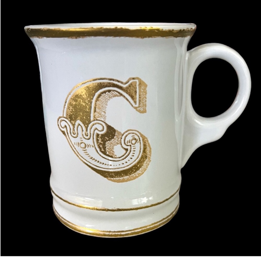 Vintage C Mug Distressed Cup Gold C Coffee Cup Hot Cocoa Mug Williams-Sonoma EUC